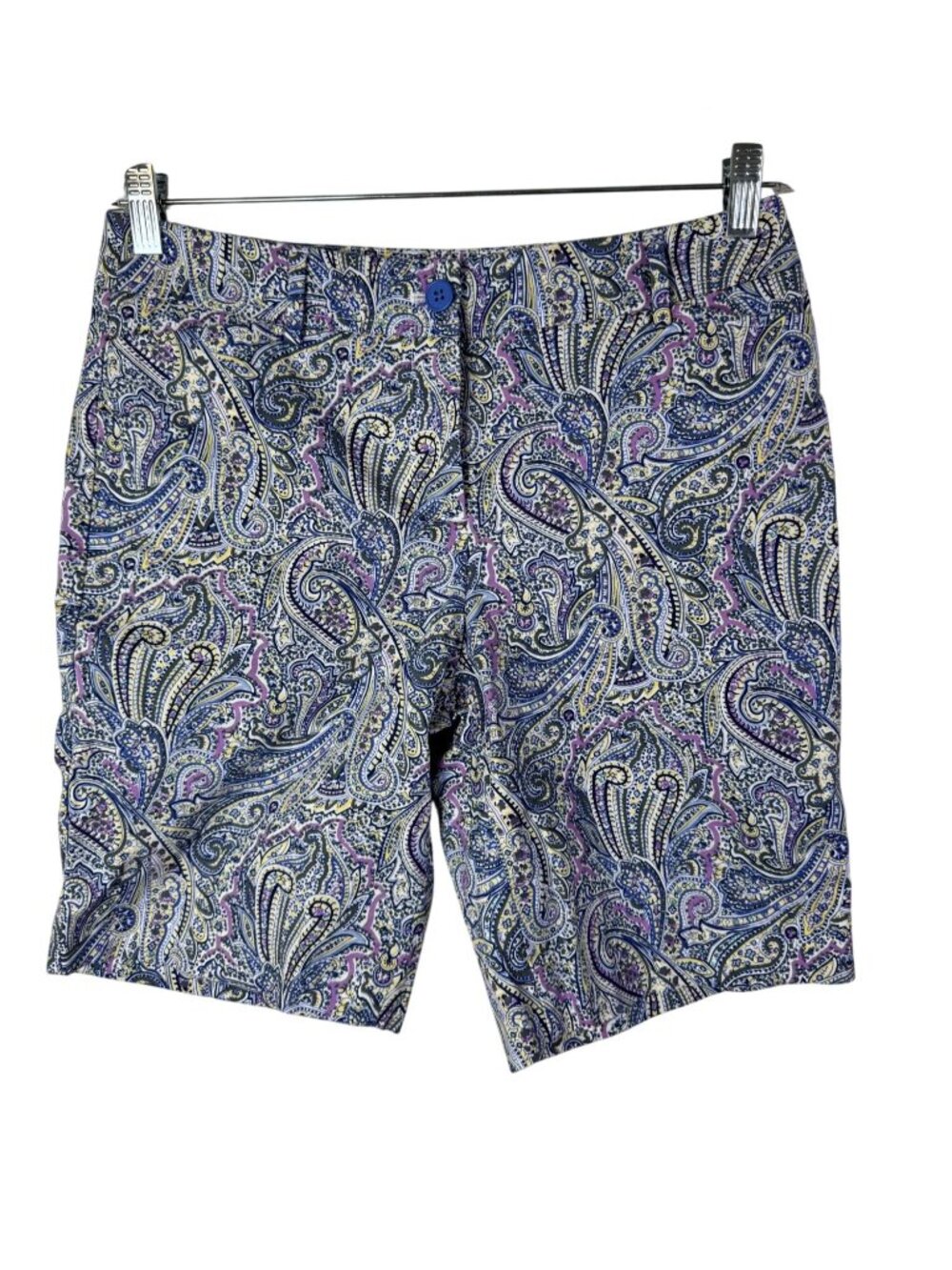 Talbots Paisley Cotton Blend Bermuda Shorts Size 10 Petite Purple Multicolor